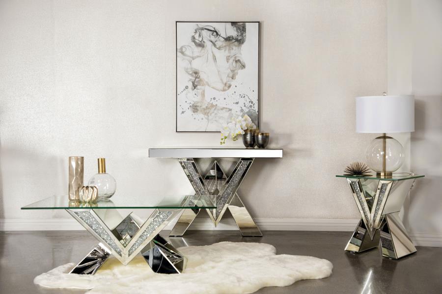 Taffeta - Glass Top Mirrored Acrylic Table End Tables by CoasterElevations - Walls Furniture & Mattress