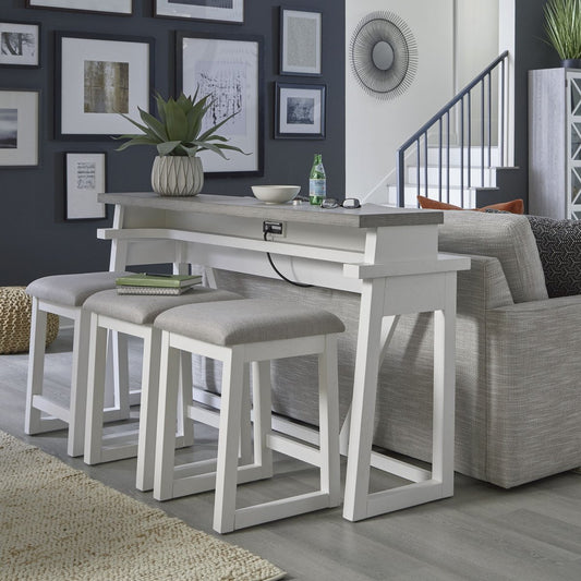 Palmetto Heights - 4 Piece Console Set (Console 3 Stools) - White 4 Piece Living Room Sets by Liberty Furniture - Walls Furniture & Mattress