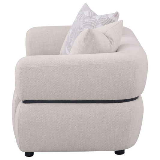 Jeanette - 73" Fabric Upholstered Round Arm Loveseat - Beige Stationary Loveseats by Coaster Fine Furniture - Walls Furniture & Mattress