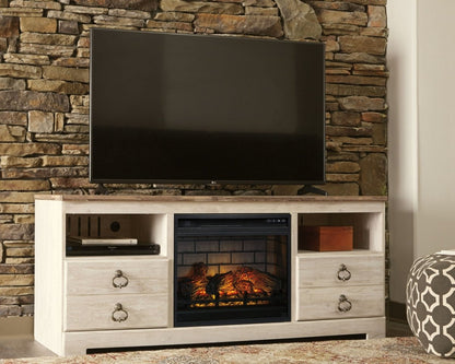 Willowton - 2 Pc. - 64" TV Stand With Faux Firebrick Fireplace Insert - Whitewash Fireplace TV Stands by Signature Design by Ashley® - Walls Furniture & Mattress