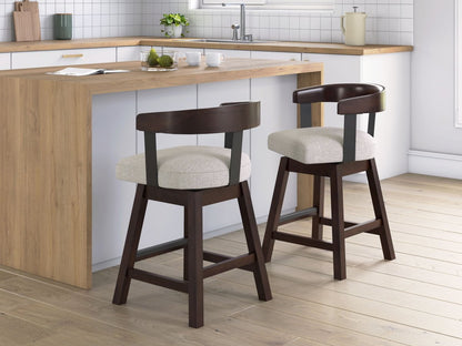 Haddigan - Upholstered Swivel Barstool (Set of 2) - Dark Brown Stool Sets by Signature Design by Ashley® - Walls Furniture & Mattress