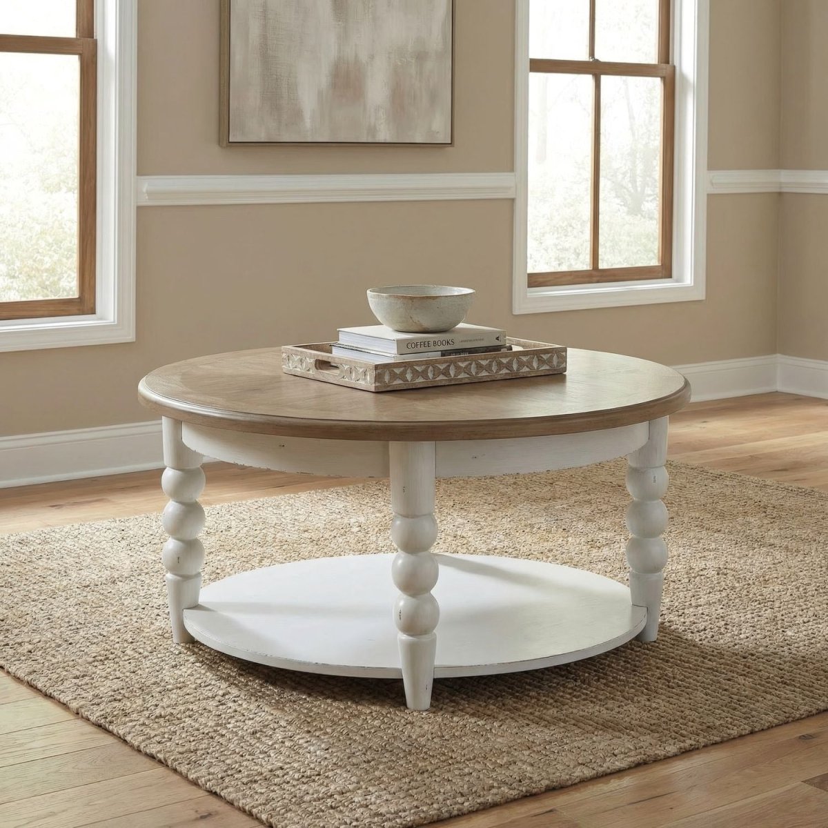 Turnberry Park - Round Cocktail Table - Washed White Cocktail Tables by Liberty Furniture - Walls Furniture & Mattress