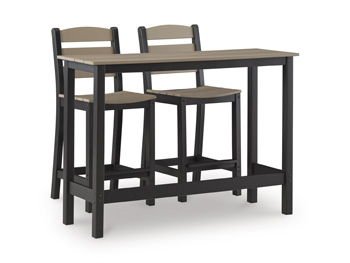 Shoreline Beach - Outdoor Counter Table And 2 Barstools (Set of 3) - Black / Beige 3 Piece Outdoor Sets by Signature Design by Ashley® - Walls Furniture & Mattress