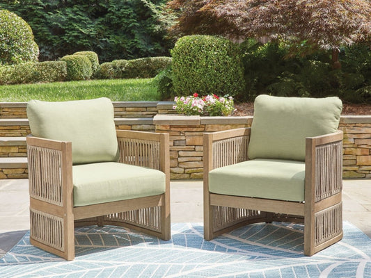 Serena Shores - Beige / Green - Lounge Chair With Cushion (Set of 2) Chair Sets by Signature Design by Ashley® - Walls Furniture & Mattress