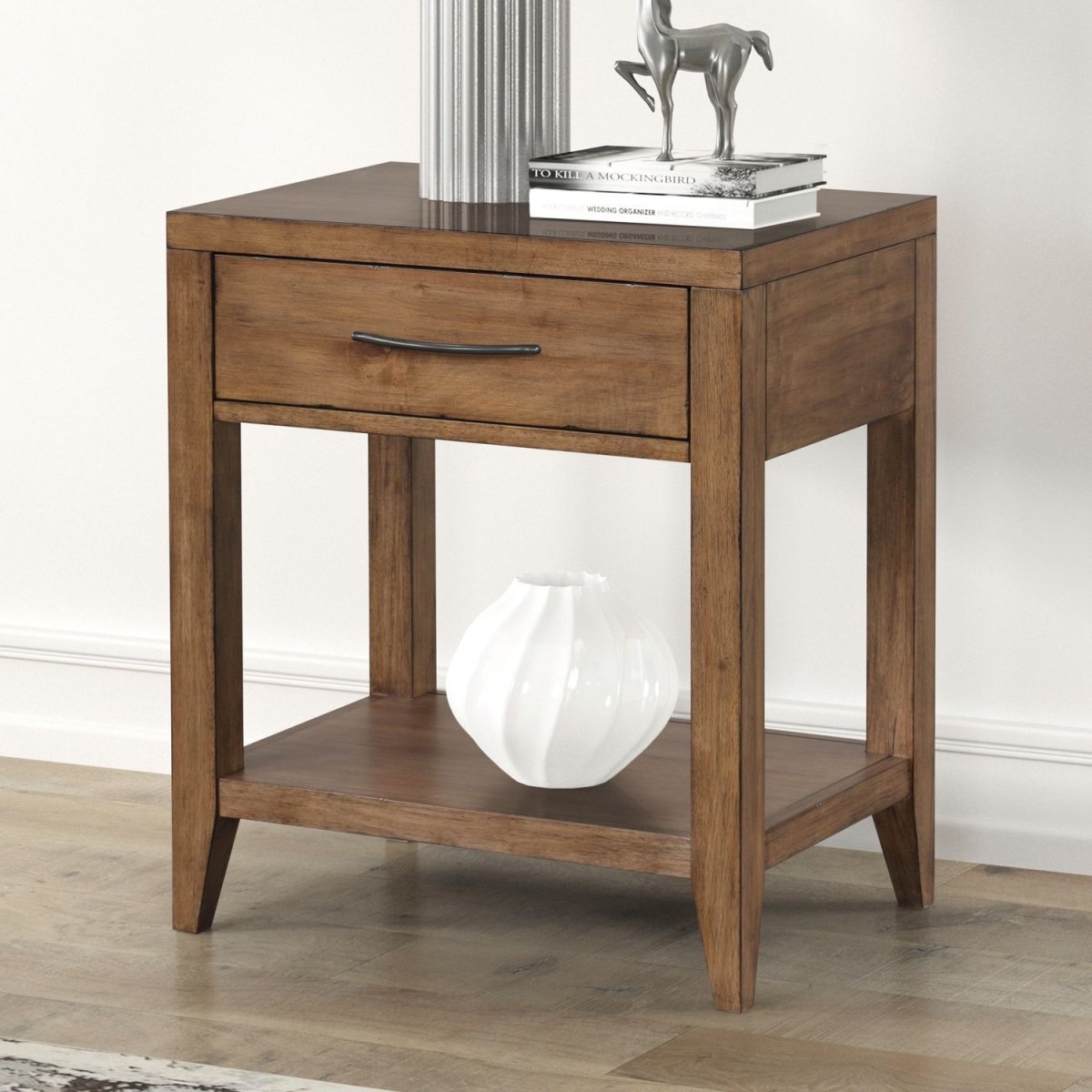 Shaker Lakes - Open Nightstand With Charging Station - Brown Nightstands w/ Charging Stations by Liberty Furniture - Walls Furniture & Mattress