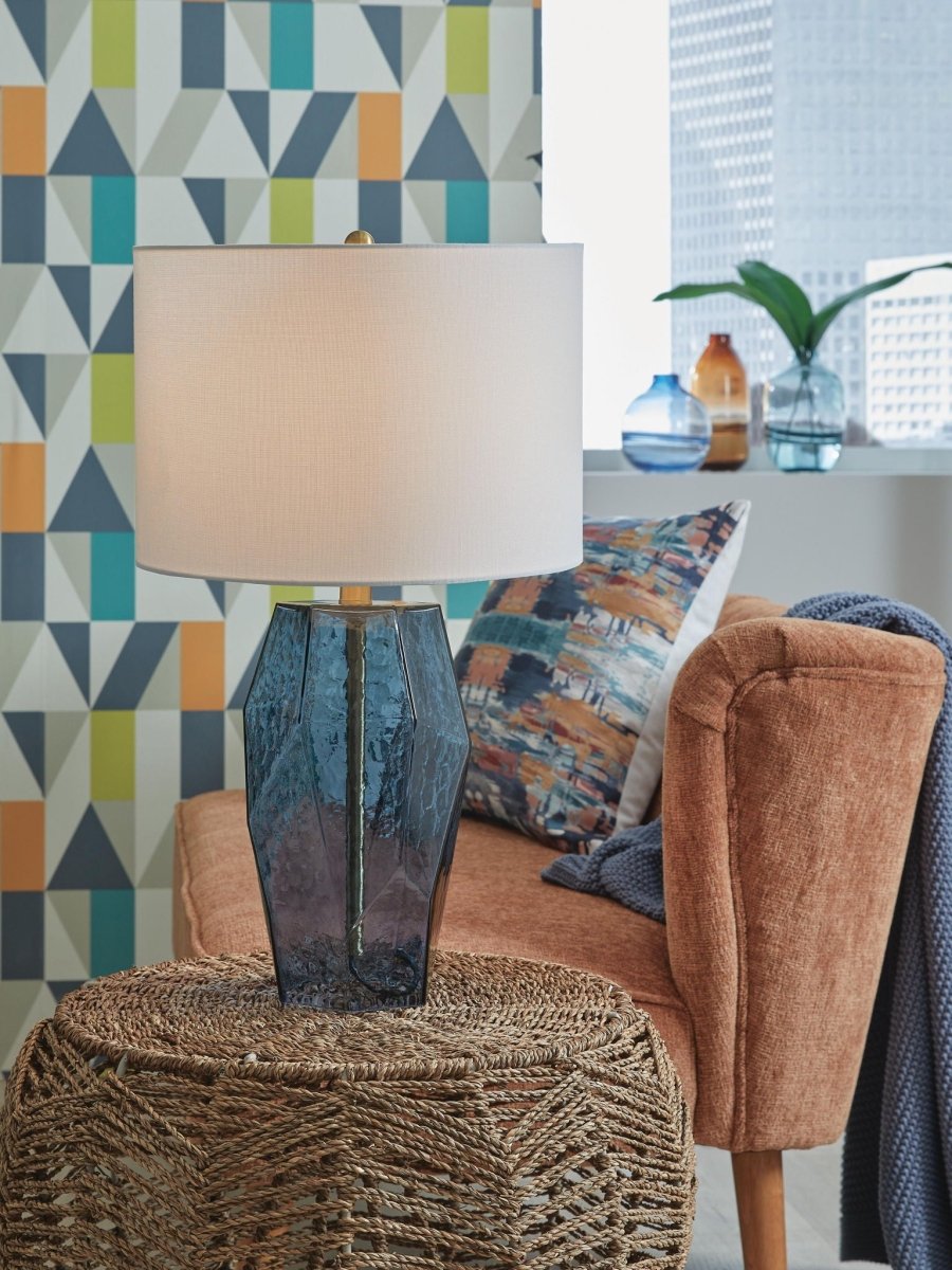 Tallow - Glass Table Lamp - Blue Table Lamps by Signature Design by Ashley® - Walls Furniture & Mattress
