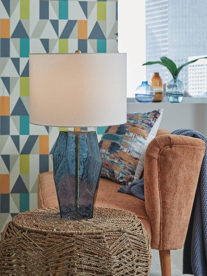 Tallow - Glass Table Lamp - Blue Table Lamps by Signature Design by Ashley® - Walls Furniture & Mattress