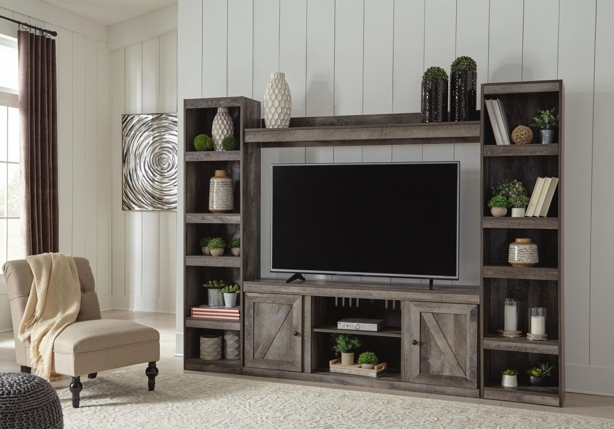Wynnlow - 4-Piece Entertainment Center With LG TV Stand W/Fireplace Option - Gray Entertainment Centers by Signature Design by Ashley® - Walls Furniture & Mattress