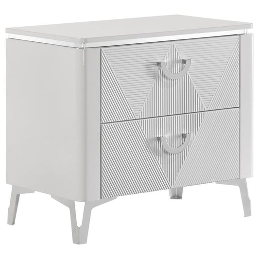 Cassia - 2 - Drawer Nightstand Bedside Table - White High Gloss Accent Nightstands by Coaster Fine Furniture - Walls Furniture & Mattress