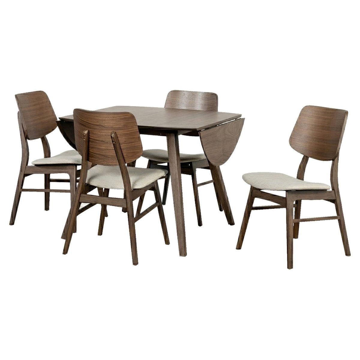 Oscar - Drop Leaf Dining Table With 4 Chairs - Walnut / Natural Cush 5 Piece Dining Room Sets by New Classic - Walls Furniture & Mattress