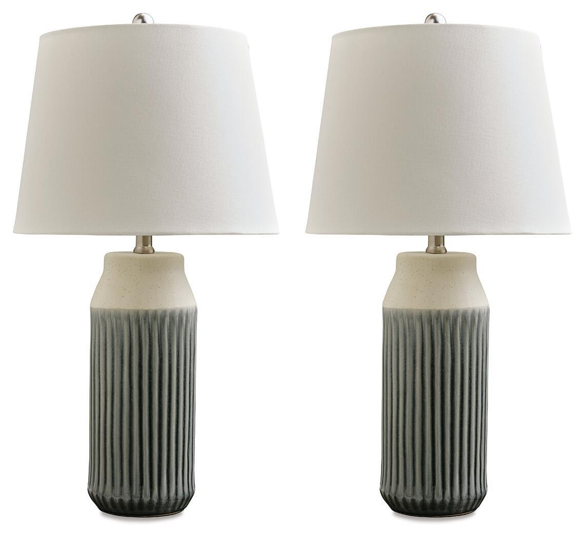 Afener - Ceramic Table Lamp (Set of 2) - Blue / Beige Table Lamps by Signature Design by Ashley® - Walls Furniture & Mattress