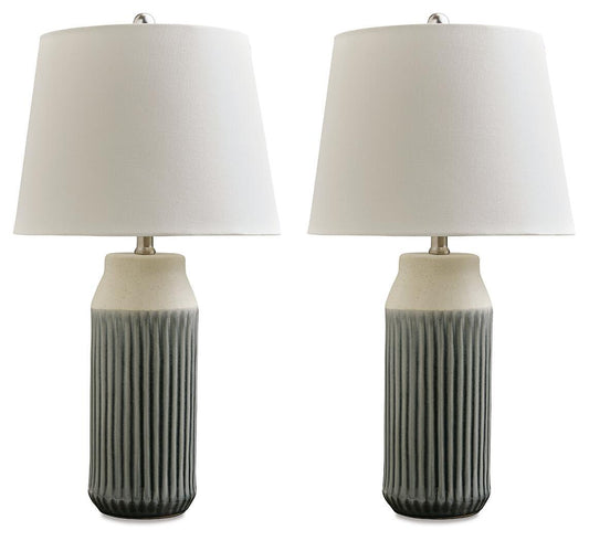 Afener - Ceramic Table Lamp (Set of 2) - Blue / Beige Table Lamps by Signature Design by Ashley® - Walls Furniture & Mattress