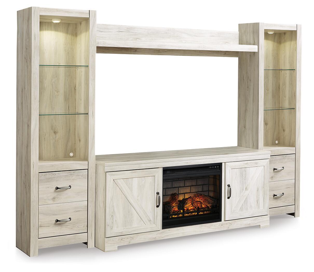 Bellaby - Entertainment Center - TV Stand With Faux Firebrick Fireplace Insert - Whitewash Entertainment Centers by Signature Design by Ashley® - Walls Furniture & Mattress