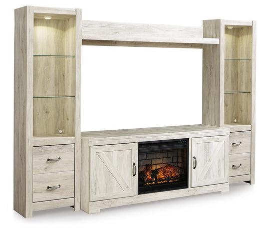 Bellaby - Entertainment Center - TV Stand With Faux Firebrick Fireplace Insert - Whitewash Entertainment Centers by Signature Design by Ashley® - Walls Furniture & Mattress