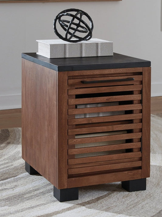 Kallari - Warm Brown / Black - Chair Side End Table Chair Side Tables by Signature Design by Ashley® - Walls Furniture & Mattress