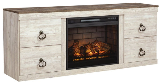Willowton - 2 Pc. - TV Stand With Faux Firebrick Fireplace Insert - Whitewash Fireplace TV Stands by Signature Design by Ashley® - Walls Furniture & Mattress