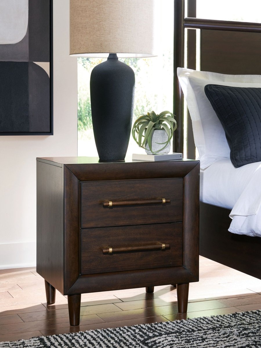 Dantenton - Two Drawer Night Stand - Merlot Nightstands w/ Charging Stations by Benchcraft® - Walls Furniture & Mattress