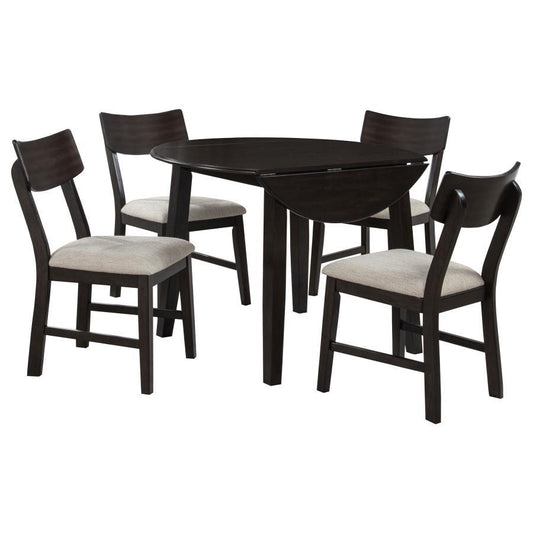 Catley - 5 Piece Round Drop Leaf Dining Table Set - Dark Coffee 5 Piece Dining Room Sets by Coaster Fine Furniture - Walls Furniture & Mattress