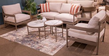 Bluff Trail - Beige - Loveseat, Lounge Chairs, Tables Set (Set of 5) 5 Piece Outdoor Sets by Signature Design by Ashley® - Walls Furniture & Mattress