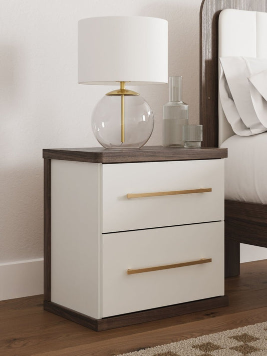 Kendanport - Brown / White - Two Drawer Night Stand Nightstands w/ Charging Stations by Signature Design by Ashley® - Walls Furniture & Mattress