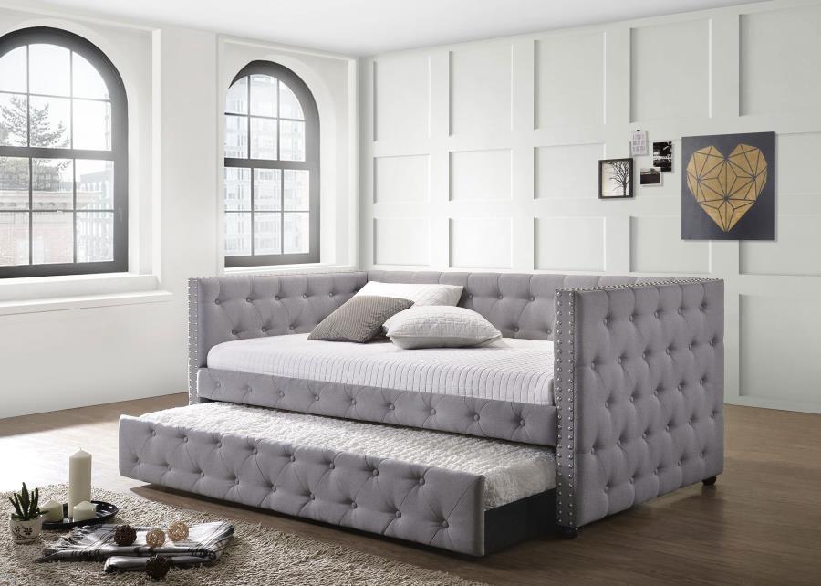 Mockern - Upholstered Twin Daybed With Trundle - Gray Daybeds by CoasterEssence - Walls Furniture & Mattress