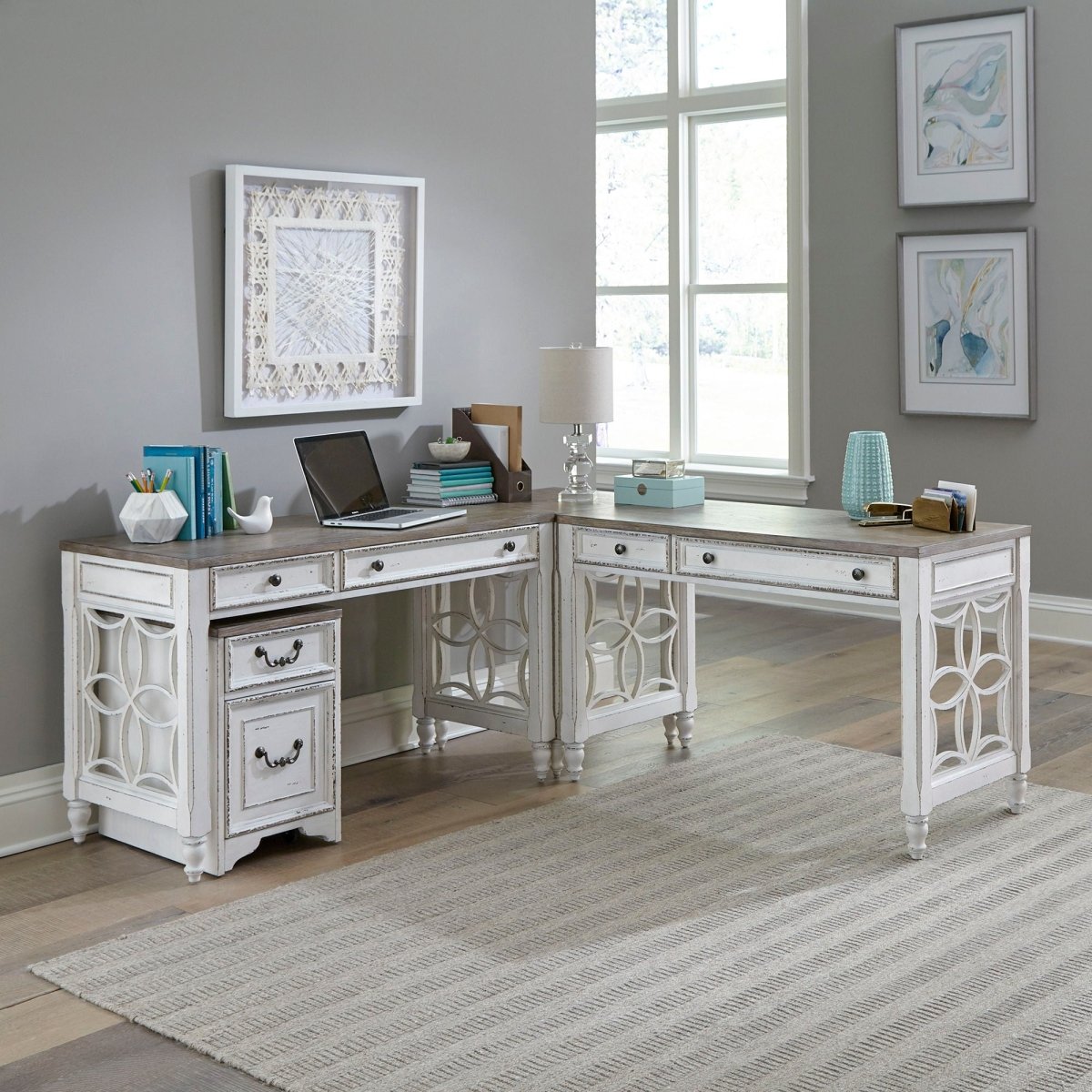 Magnolia Manor - L Shaped Desk Set 3 Piece Home Office Sets by Liberty Furniture - Walls Furniture & Mattress