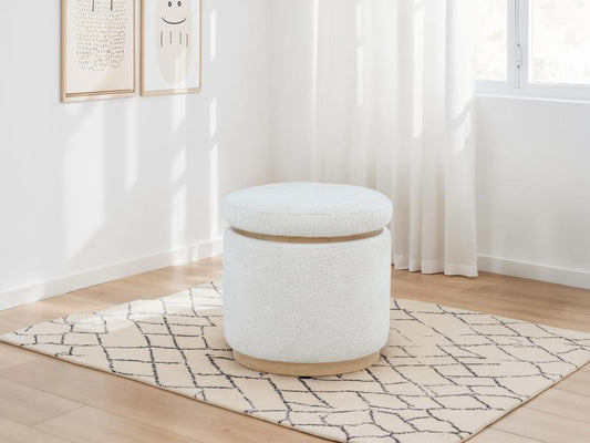 Remuda - Boucle Upholstered Round Storage Ottoman - Ivory Storage Ottomans by Coaster Fine Furniture - Walls Furniture & Mattress