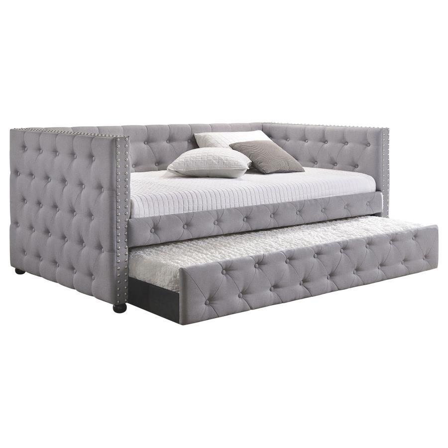 Mockern - Upholstered Twin Daybed With Trundle - Gray Daybeds by CoasterEssence - Walls Furniture & Mattress