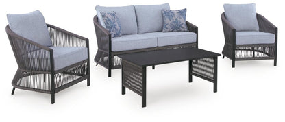 Bridges Beach - Loveseat, Lounge Chairs, Table Set (Set of 4) - Gray 4 Piece Outdoor Sets by Signature Design by Ashley® - Walls Furniture & Mattress