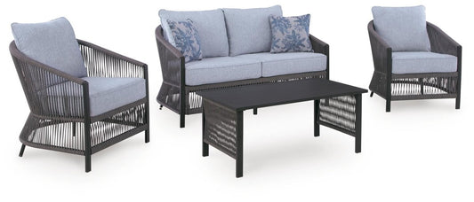 Bridges Beach - Loveseat, Lounge Chairs, Table Set (Set of 4) - Gray 4 Piece Outdoor Sets by Signature Design by Ashley® - Walls Furniture & Mattress
