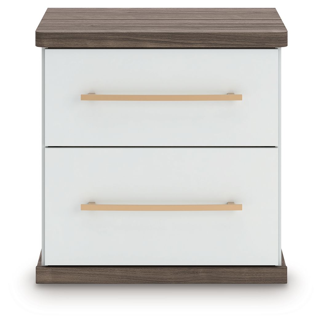 Kendanport - Brown / White - Two Drawer Night Stand Nightstands w/ Charging Stations by Signature Design by Ashley® - Walls Furniture & Mattress