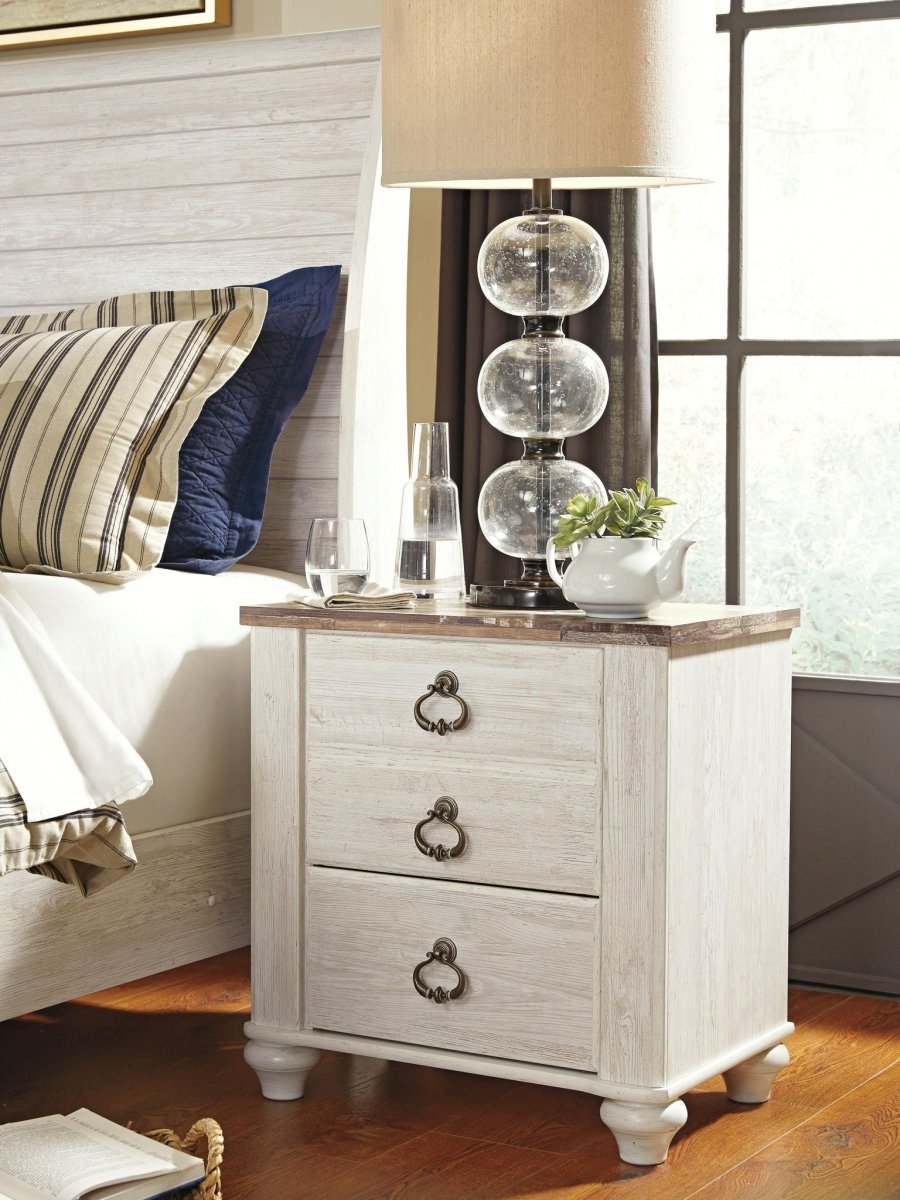 Willowton - Two Drawer Night Stand - Brown / Beige / White Accent Nightstands by Signature Design by Ashley® - Walls Furniture & Mattress
