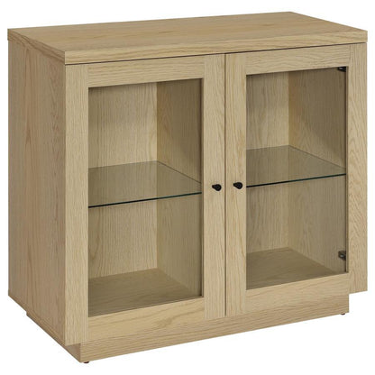 Tilbury - 2 - Door Glass Front Accent Display Cabinet - Light Oak Display Cabinets by Coaster Fine Furniture - Walls Furniture & Mattress