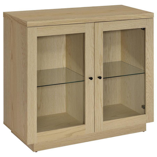 Tilbury - 2 - Door Glass Front Accent Display Cabinet - Light Oak Display Cabinets by Coaster Fine Furniture - Walls Furniture & Mattress