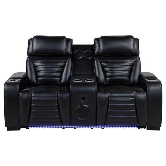 Zuma - Faux Leather Dual Power Reclining LED Loveseat - Black Reclining Loveseats by Coaster Fine Furniture - Walls Furniture & Mattress