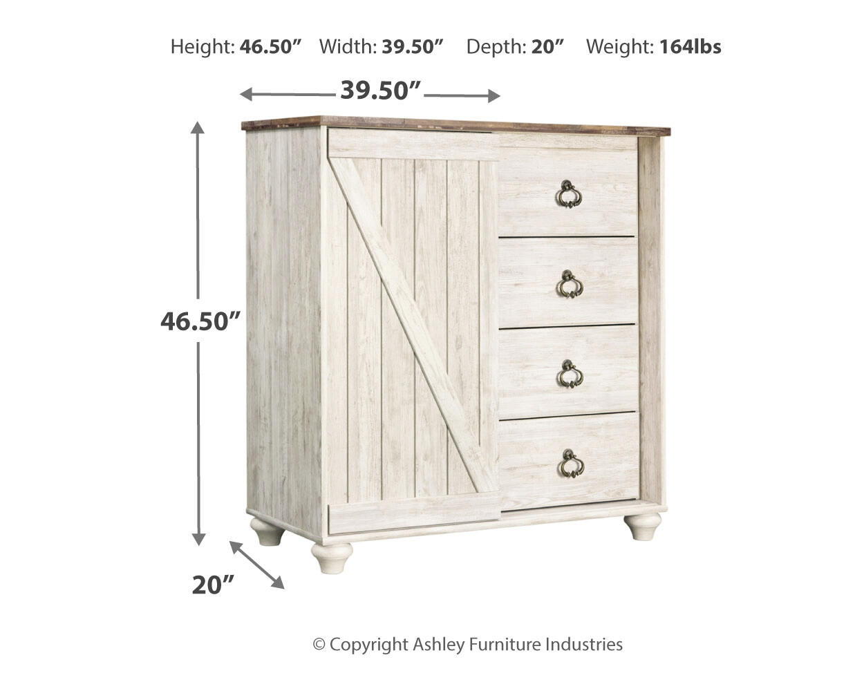 Willowton - Dressing Chest - Whitewash Accent Chests by Signature Design by Ashley® - Walls Furniture & Mattress