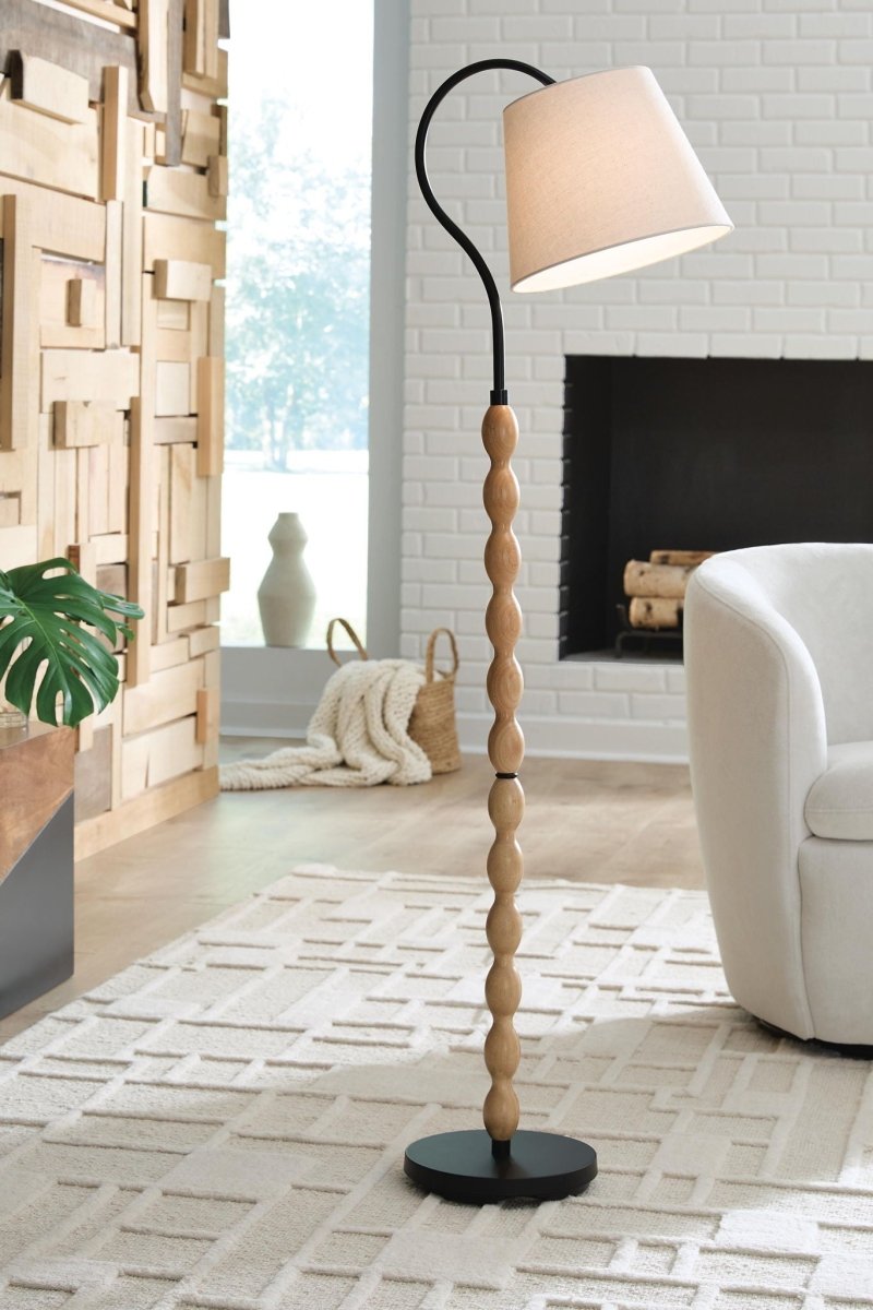 Corinwell - Wood Floor Lamp - Brown / Black Floor Lamps by Signature Design by Ashley® - Walls Furniture & Mattress