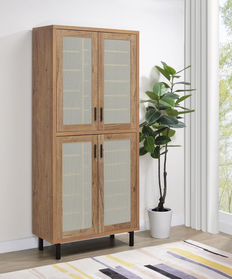 Teller - 4 - Door Tall Shoe Storage Cabinet - Natural Oak Accent Cabinets by Coaster Fine Furniture - Walls Furniture & Mattress