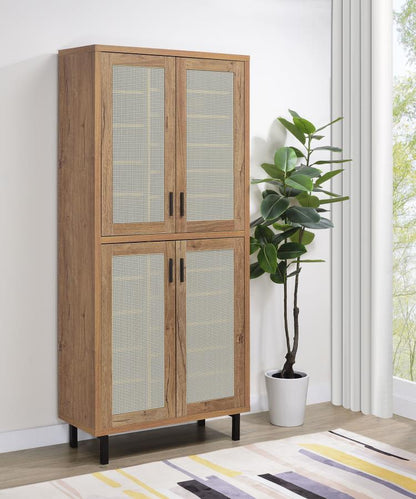 Teller - 4 - Door Tall Shoe Storage Cabinet - Natural Oak Accent Cabinets by Coaster Fine Furniture - Walls Furniture & Mattress