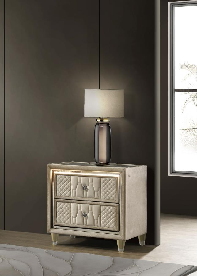 Lorient - 2 - Drawer LED Nightstand With USB - Ivory And Camel Nightstands w/ Charging Stations by Coaster Fine Furniture - Walls Furniture & Mattress