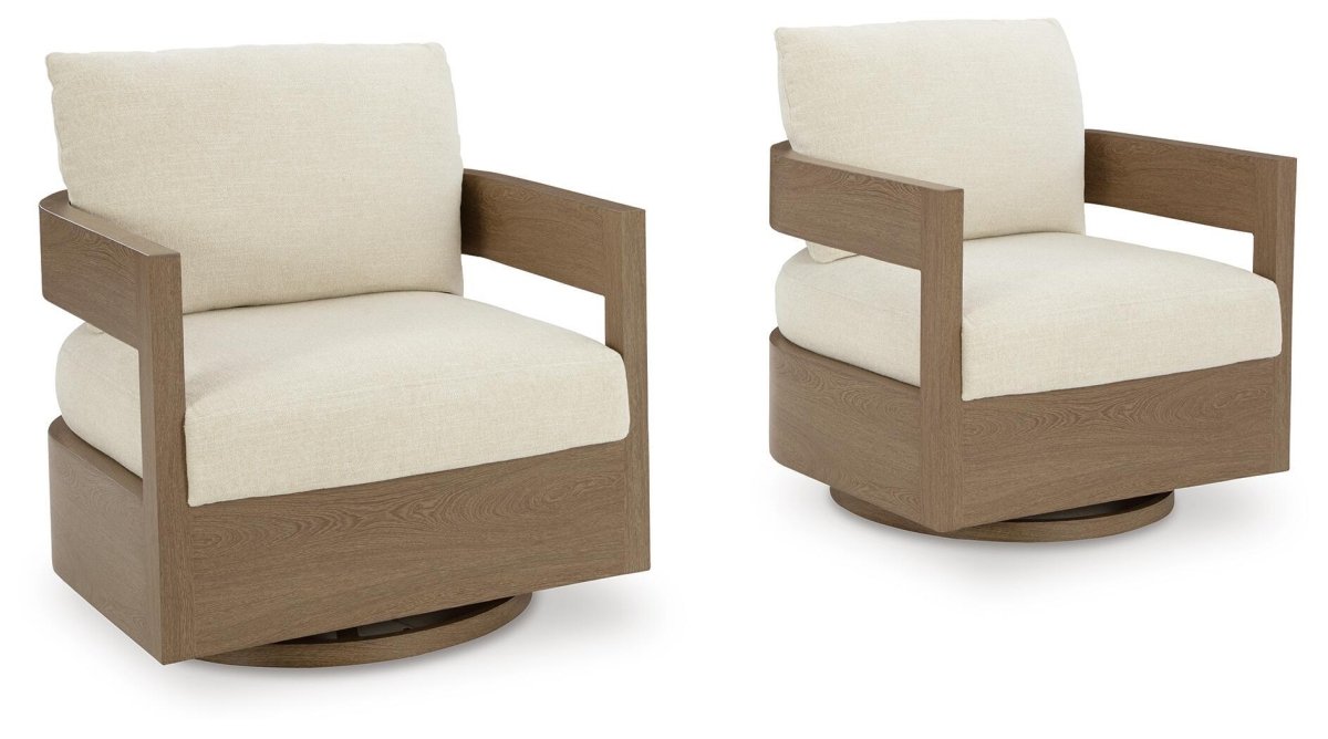Serene Bay - Swivel Glider Chair With Cushion - Dark Brown / White Swivel Chairs by Signature Design by Ashley® - Walls Furniture & Mattress