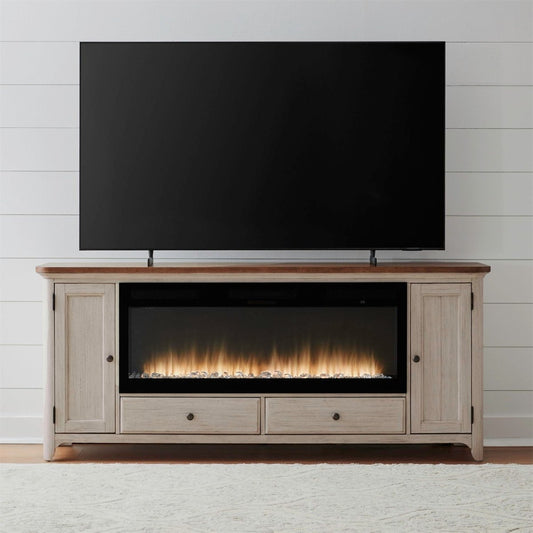 Fireplace TV Consoles - 80" Console With Fire FTS Set - Brown / White Fireplace TV Stands by Liberty Furniture - Walls Furniture & Mattress