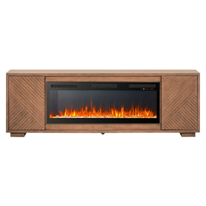 Fireplace TV Consoles - 214 84'' Console With Fire FTS Multiplees - Light Brown Fireplace TV Stands by Liberty Furniture - Walls Furniture & Mattress