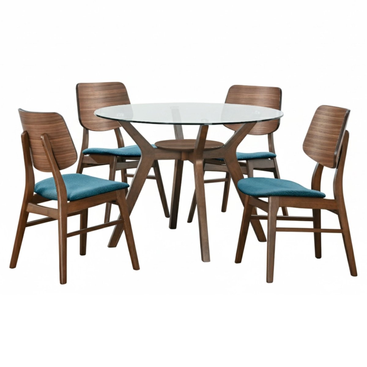 Oscar - Round Glass Dining Table Set 5 Piece Dining Room Sets by New Classic - Walls Furniture & Mattress