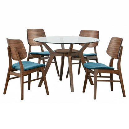 Oscar - Round Glass Dining Table Set 5 Piece Dining Room Sets by New Classic - Walls Furniture & Mattress
