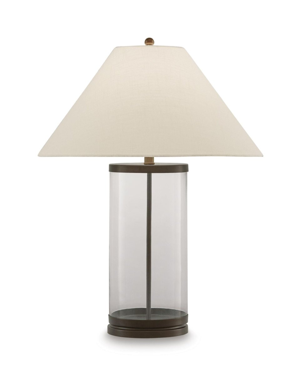 Junrow - Glass Table Lamp - Clear / Brown Table Lamps by Signature Design by Ashley® - Walls Furniture & Mattress