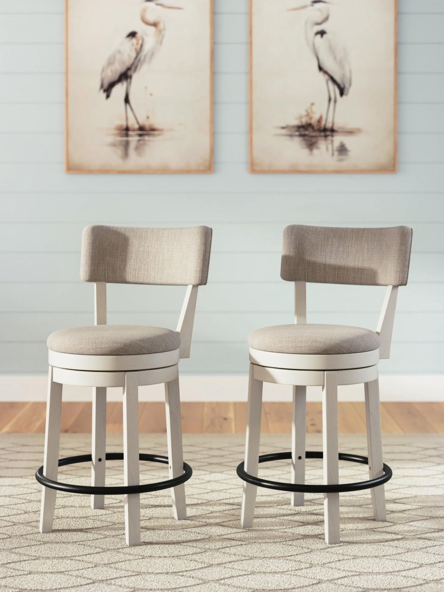Robbinsdale - Upholstered Swivel Barstool (Set of 2) - Antique White Stool Sets by Signature Design by Ashley® - Walls Furniture & Mattress