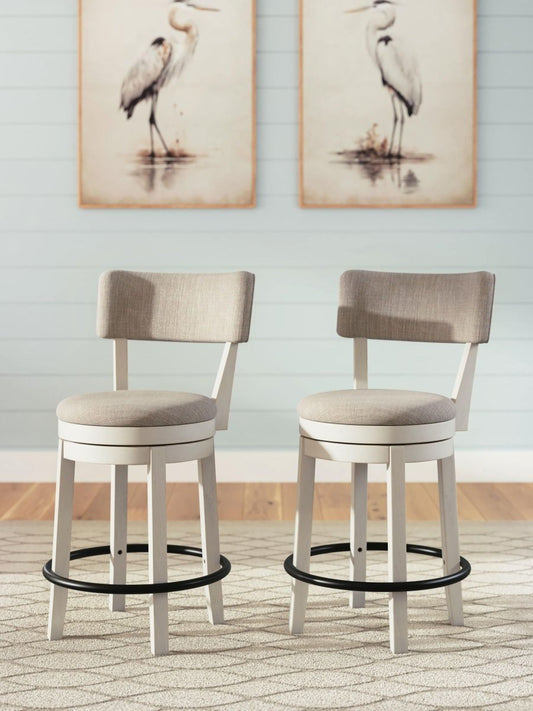 Robbinsdale - Upholstered Swivel Barstool (Set of 2) - Antique White Stool Sets by Signature Design by Ashley® - Walls Furniture & Mattress