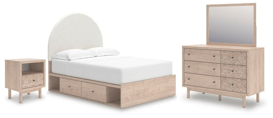 Arloster - 4 Pc. - Full Panel Storage Bed, Dresser, Mirror And Nightstand - Tan 4 Piece Bedroom Sets by Signature Design by Ashley® - Walls Furniture & Mattress