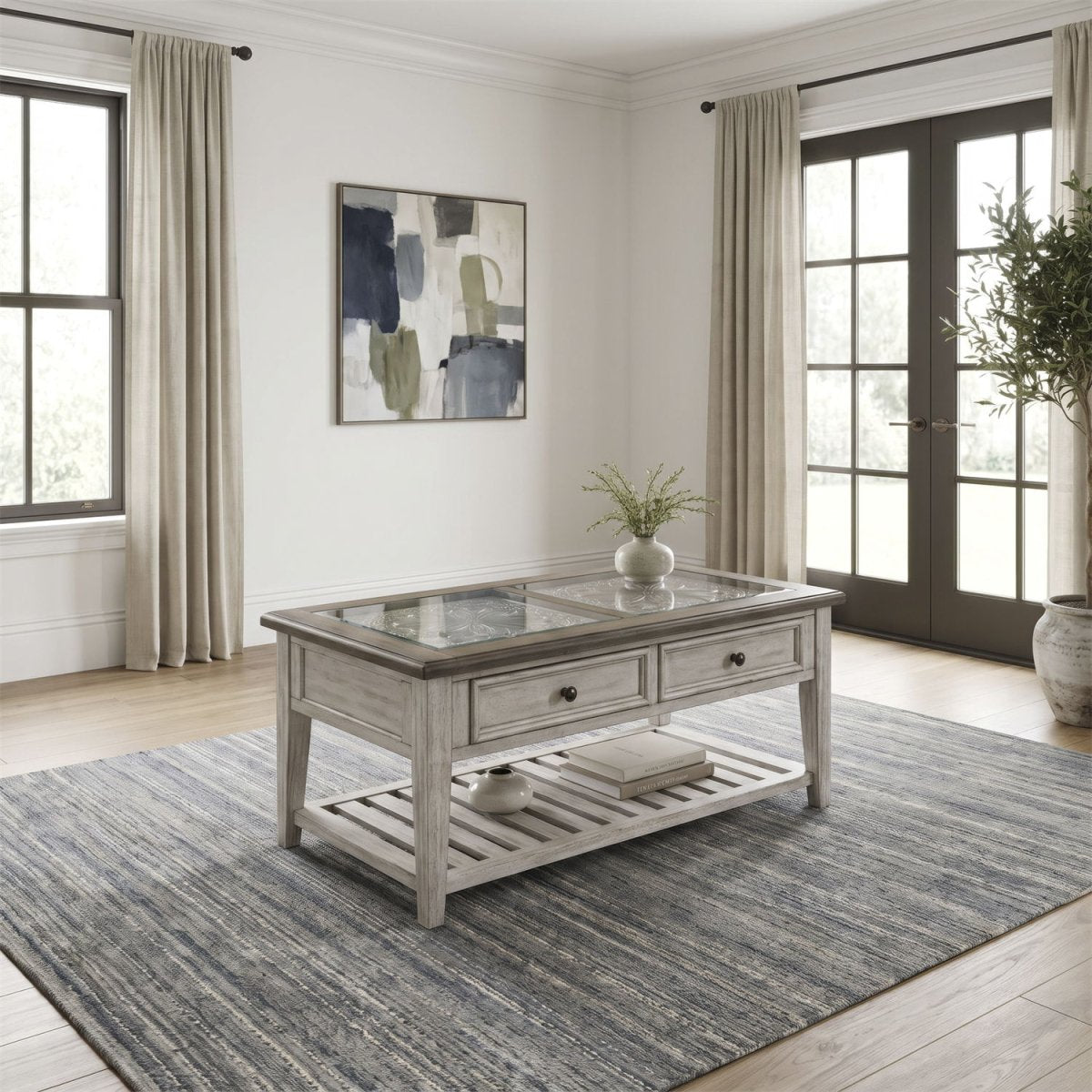 Heartland - Rect Ceiling Tile Cocktail Table - Antique White / Tobacco Tops Cocktail Tables by Liberty Furniture - Walls Furniture & Mattress